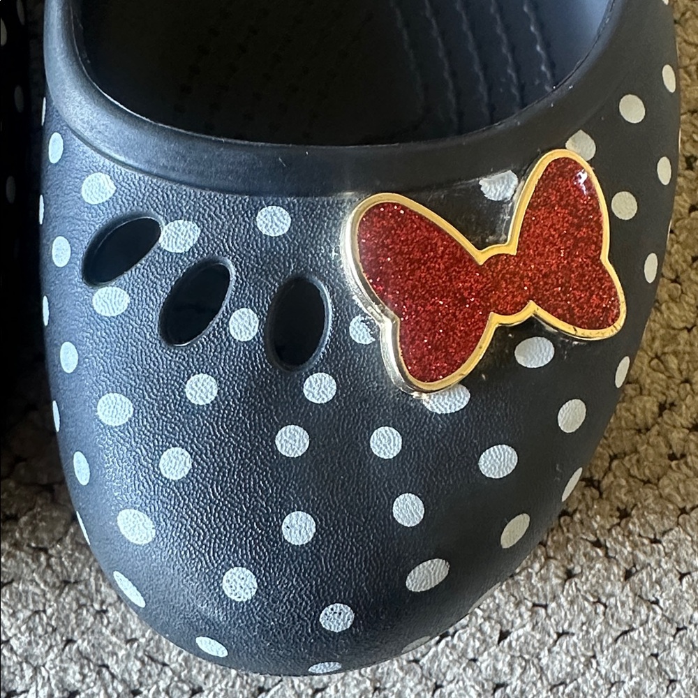 CROCS size 10 Black & White Polka Dot Minnie Mouse Kadee Flats - Picture 2 of 11